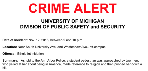 Another Crime Alert from the University Of Michigan Ann Arbor