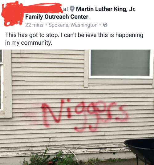 Hate graffiti on MLK Jr Family Outreach Center in Spokane, WA.