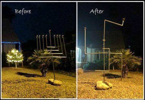 Chilling vandalism of a public menorah in Phoenix, Arizona. See Facebook for more information.