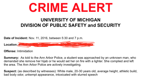 This was a crime alert email sent to University of Michigan (Ann Arbor campus) students today